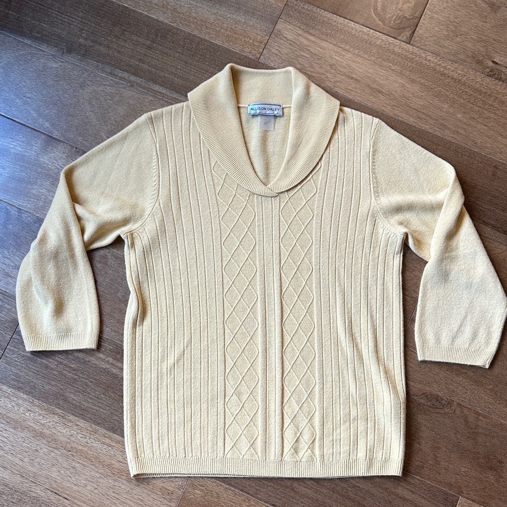 3/4 sleeved Chamois Yellow Cowl V-Neck Sweater
